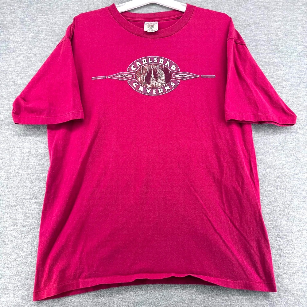 Prairie Mountain T-Shirt Men XL Red Carlsbad Caverns Graphic Tee Short Sleeve